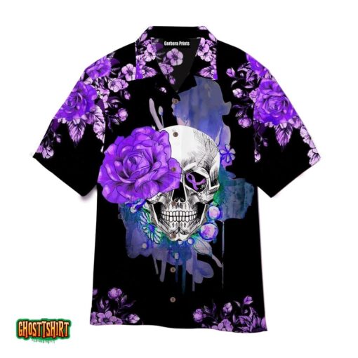 Purple Skull And Flowers Aloha Hawaiian Shirt