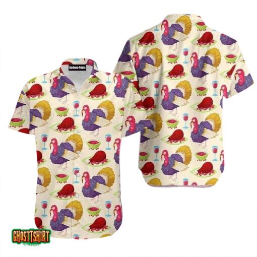 Purple Turkey On Thanksgiving Pattern White Aloha Hawaiian Shirt