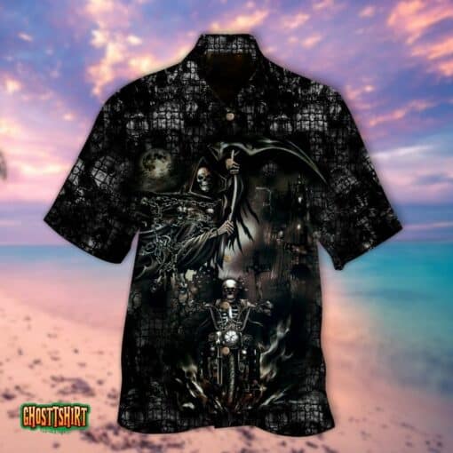 Racing Death Bike Scythe Pattern Black Aloha Hawaiian Shirt