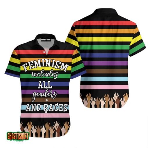 Rainbow Horizontal Stripes LGBT Feminism Aloha Hawaiian Shirt
