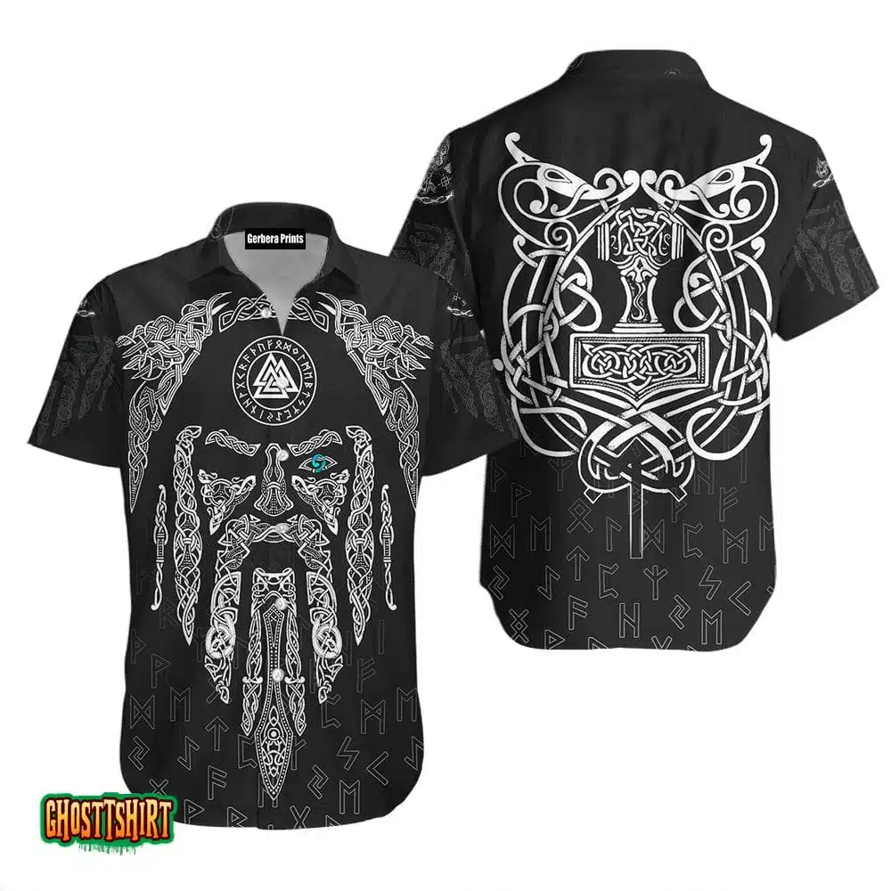 Raven And Odin Viking Black And White Aloha Hawaiian Shirt Raven And Odin Viking Black And White Aloha Hawaiian Shirt