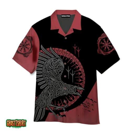 Raven Viking Polynesian Dark Red Aloha Hawaiian Shirt