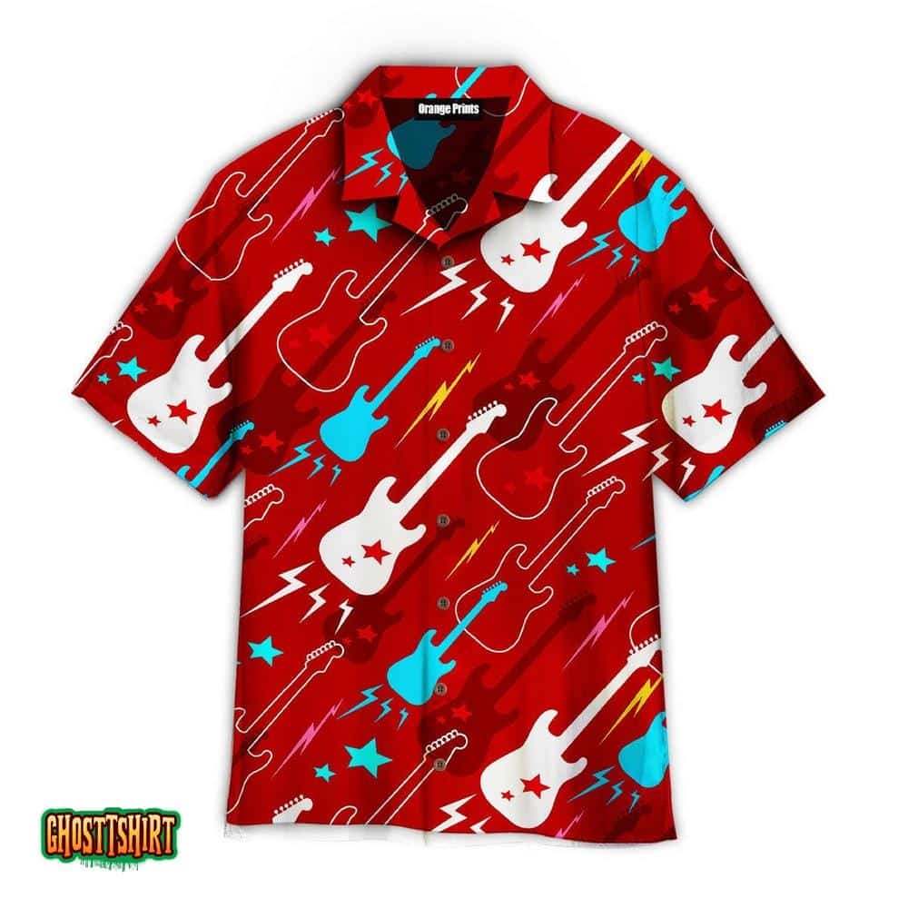 Red Electric Guitar Aloha Hawaiian Shirt