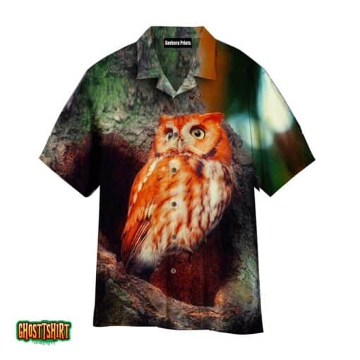 Red Owl In The Tree Aloha Hawaiian Shirt
