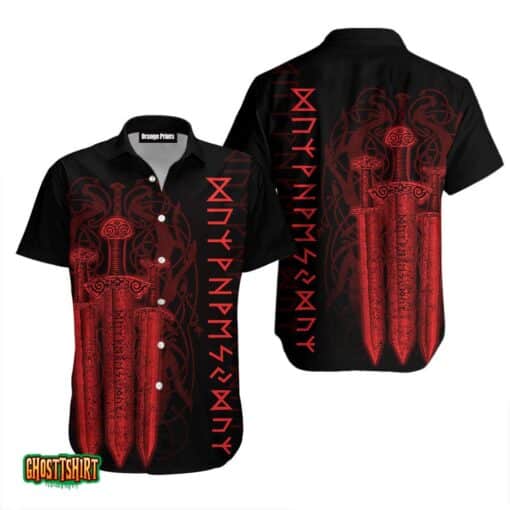 Red Viking Sword Black Aloha Hawaiian Shirt