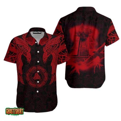 Red Viking Warrior Polynesian Tattoo Pattern Black Aloha Hawaiian Shirt