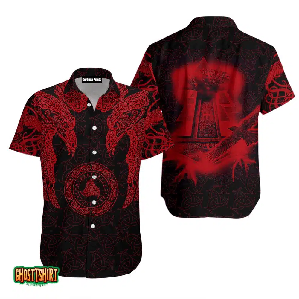 Red Viking Warrior Polynesian Tattoo Pattern Black Aloha Hawaiian Shirt Red Viking Warrior Polynesian Tattoo Pattern Black Aloha Hawaiian Shirt