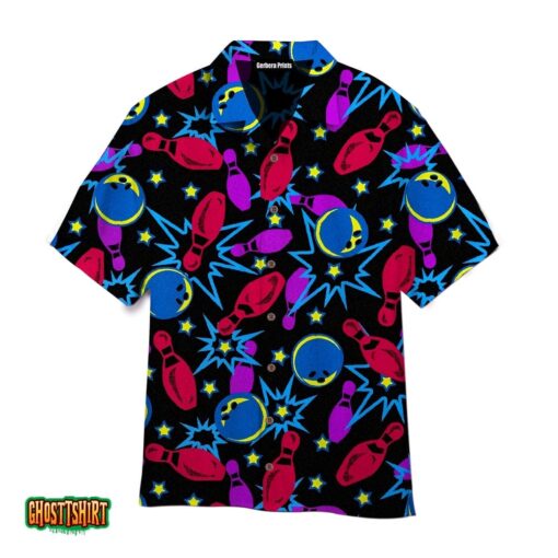 Retro Bowl Fluorescent Pattern Black Aloha Hawaiian Shirt