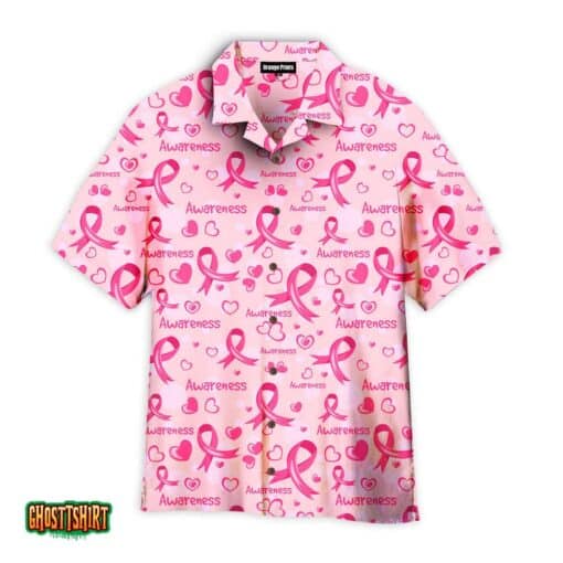 Ribbons Hearts Breast Cancer Seamless Pattern Aloha Hawaiian Shirt