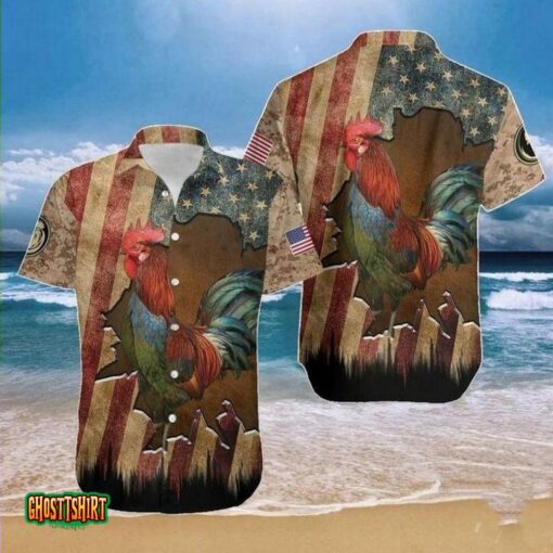 Rooster Flag Crack Vintage Aloha Hawaiian Shirt