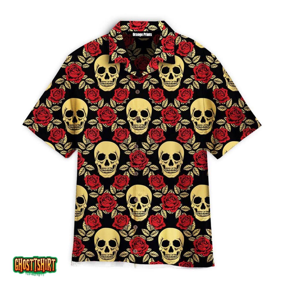 Roses And Skulls Pattern Aloha Hawaii Shirt For Men Women