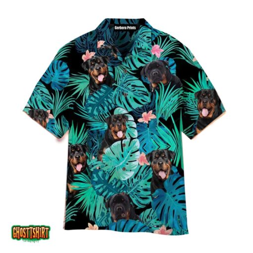 Rottweiler Hibiscus Tropical Blue Aloha Hawaiian Shirt