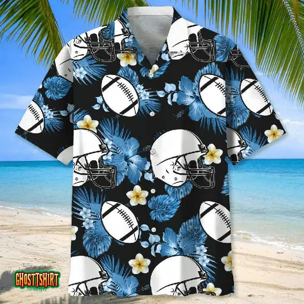Rugby Nature Blue Flowers Pattern Black Aloha Hawaiian Shirt
