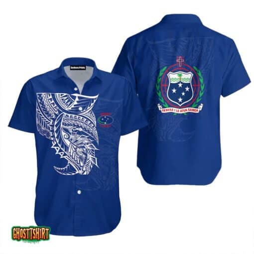 Samoa Rugby Blue And White Aloha Hawaiian Shirt