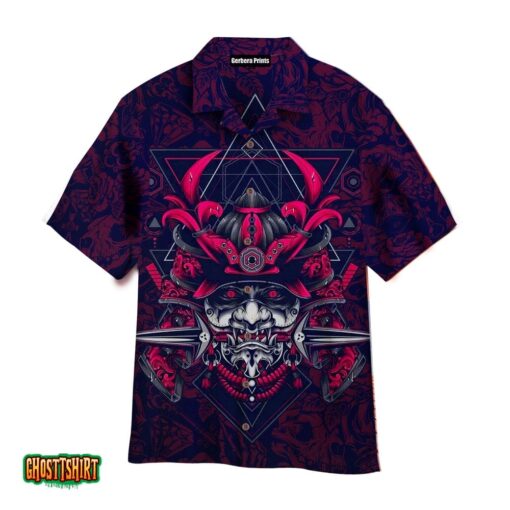 Samurai Pattern Dark Red Aloha Hawaiian Shirt