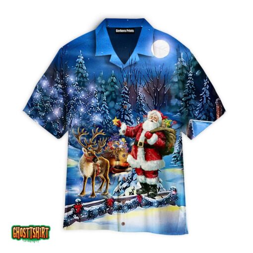 Santa Claus Is Coming With You Blue Aloha Hawaiian Shirt