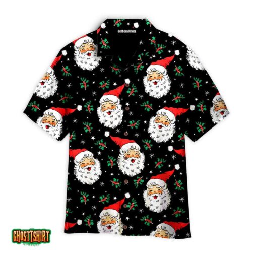 Santa Holly Snow Flakes Joyful Christmas Pattern Black And White Aloha Hawaiian Shirt