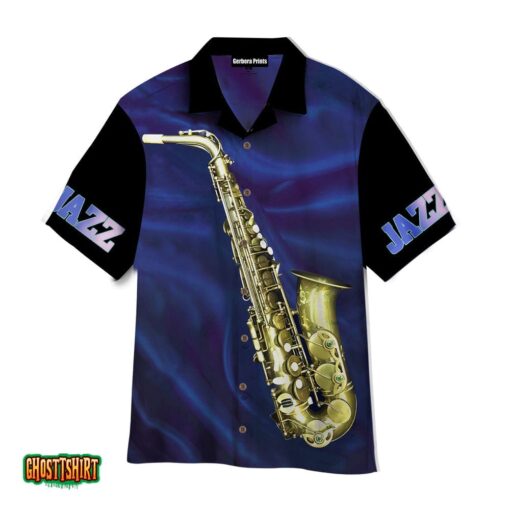 Saxophone Jazz Blue And Black Aloha Hawaiian Shirt
