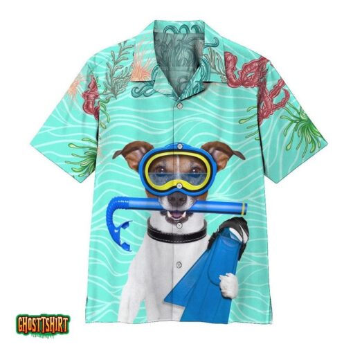 Scuba Diving Jack Russell Terrier Dog Blue Aloha Hawaiian Shirt