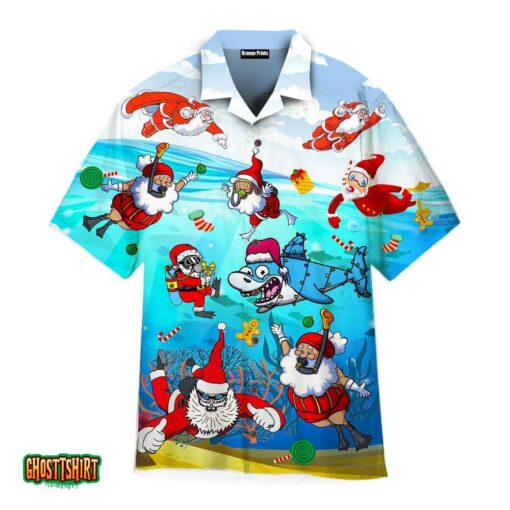 Scuba Diving Santa Claus Christmas Aloha Hawaiian Shirt