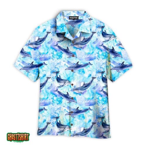 Sea Blue Seamless Pattern With Dolphins Aloha Hawaiian Shirt
