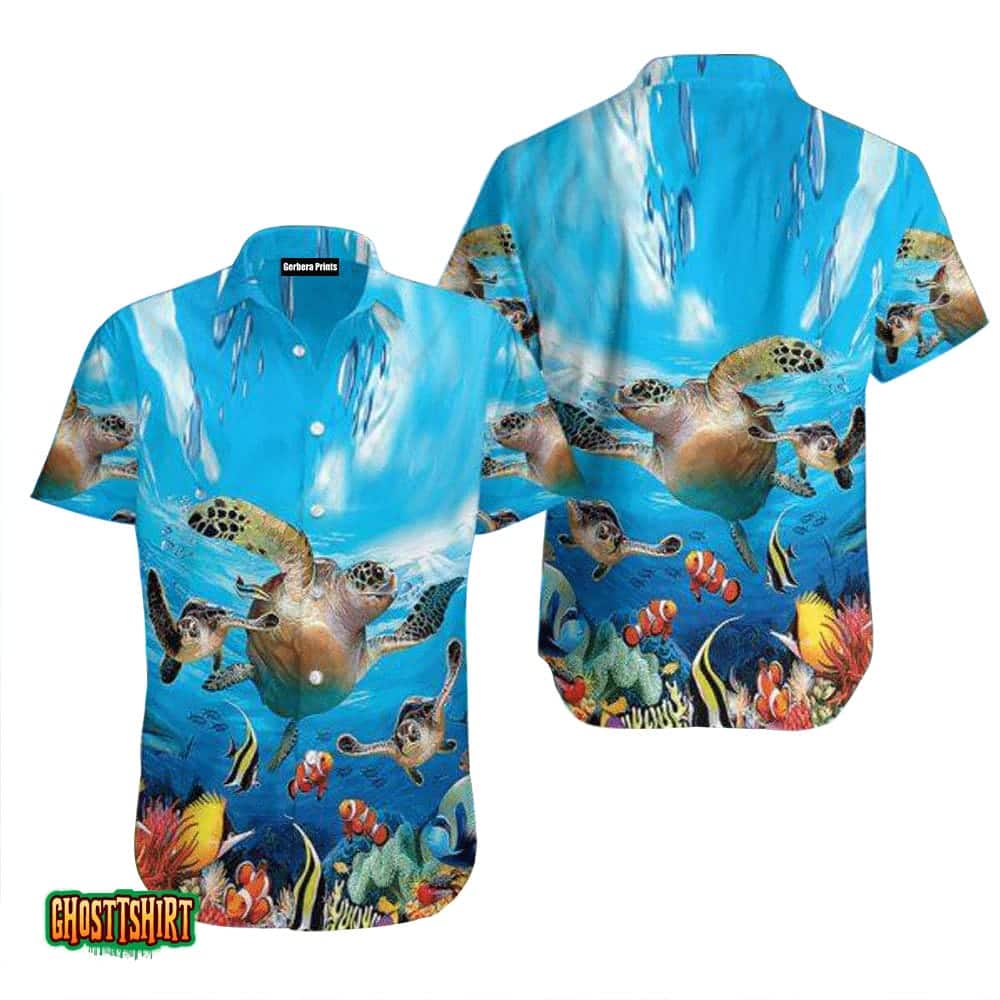 Sea Turtle Blue Aquarium Aloha Hawaiian Shirt