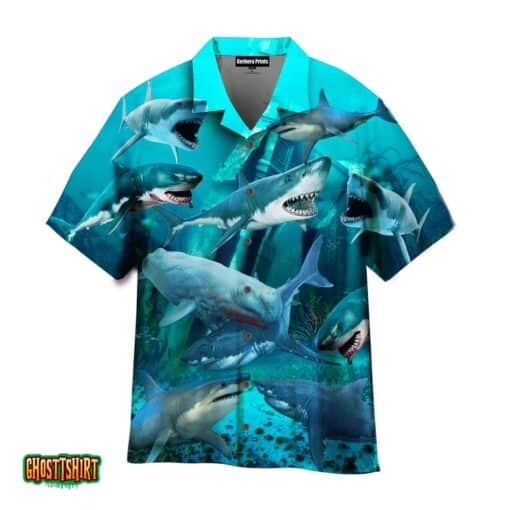 Shark Blue On The Beach Aloha Hawaiian Shirt