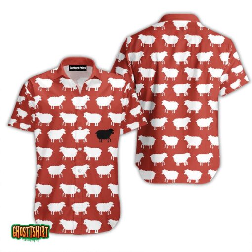 Sheep Black And White Pattern Red Aloha Hawaiian Shirt