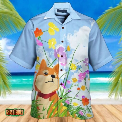 Shiba Inu Blue Colourful Aloha Hawaiian Shirt