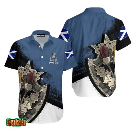 Shield Scotland Thistle Brooch Blue And Black Aloha Hawaiian Shirt