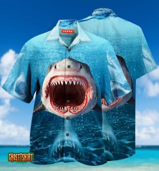 Show Your Teeth Shark Blue Aloha Hawaiian Shirt