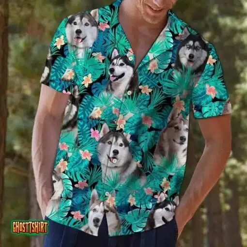 Siberian Husky Tropical Blue Aloha Hawaiian Shirt