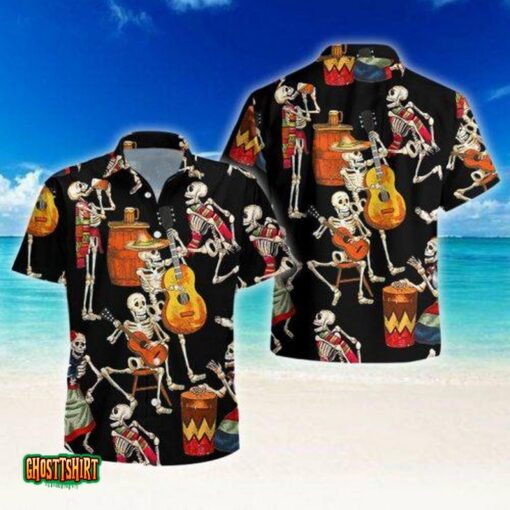 Skeleton Guitar Halloween Aloha Hawaiian Shirt