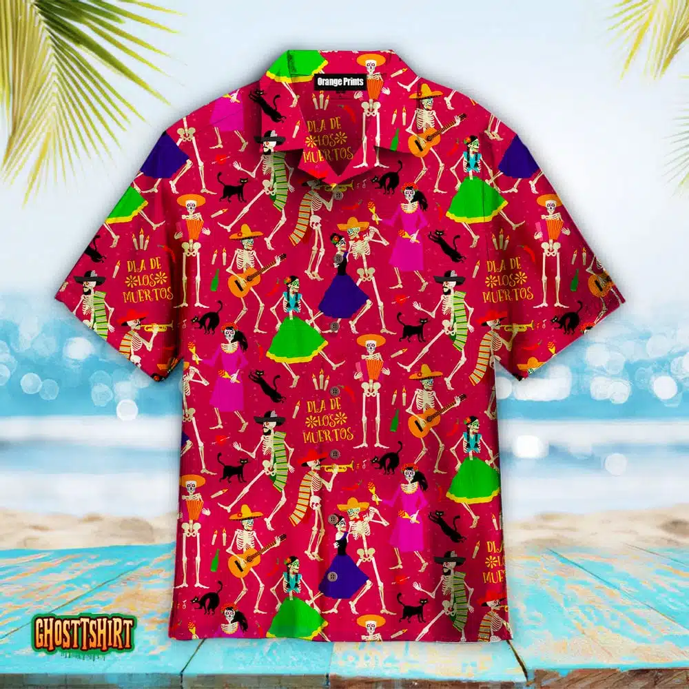 Skeletons Day Dead Dia Mexico Pattern Pink Aloha Hawaiian Shirt