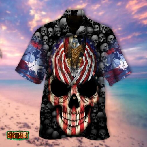 Skull America Pattern Black Halloween Aloha Hawaiian Shirt