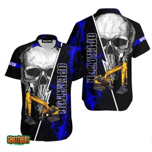 Skull And Heavy Equipment Operator Black Aloha Hawaiian Shirt