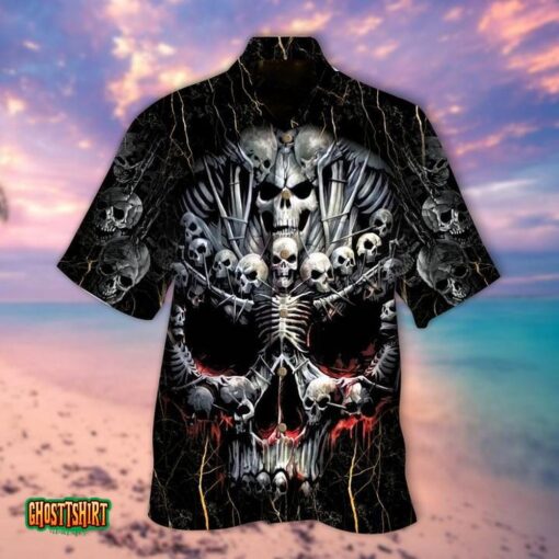 Skull Bone Pattern Black Aloha Hawaiian Shirt