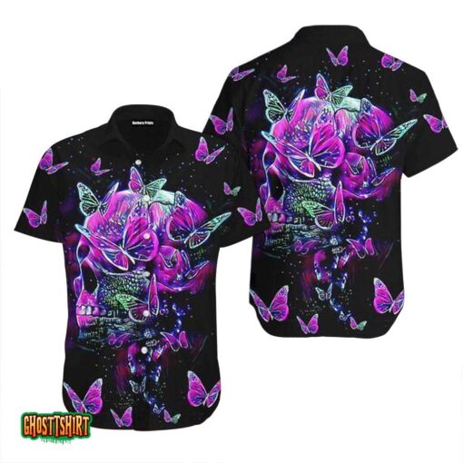 Skull Butterfly Purple Black Aloha Hawaiian Shirt