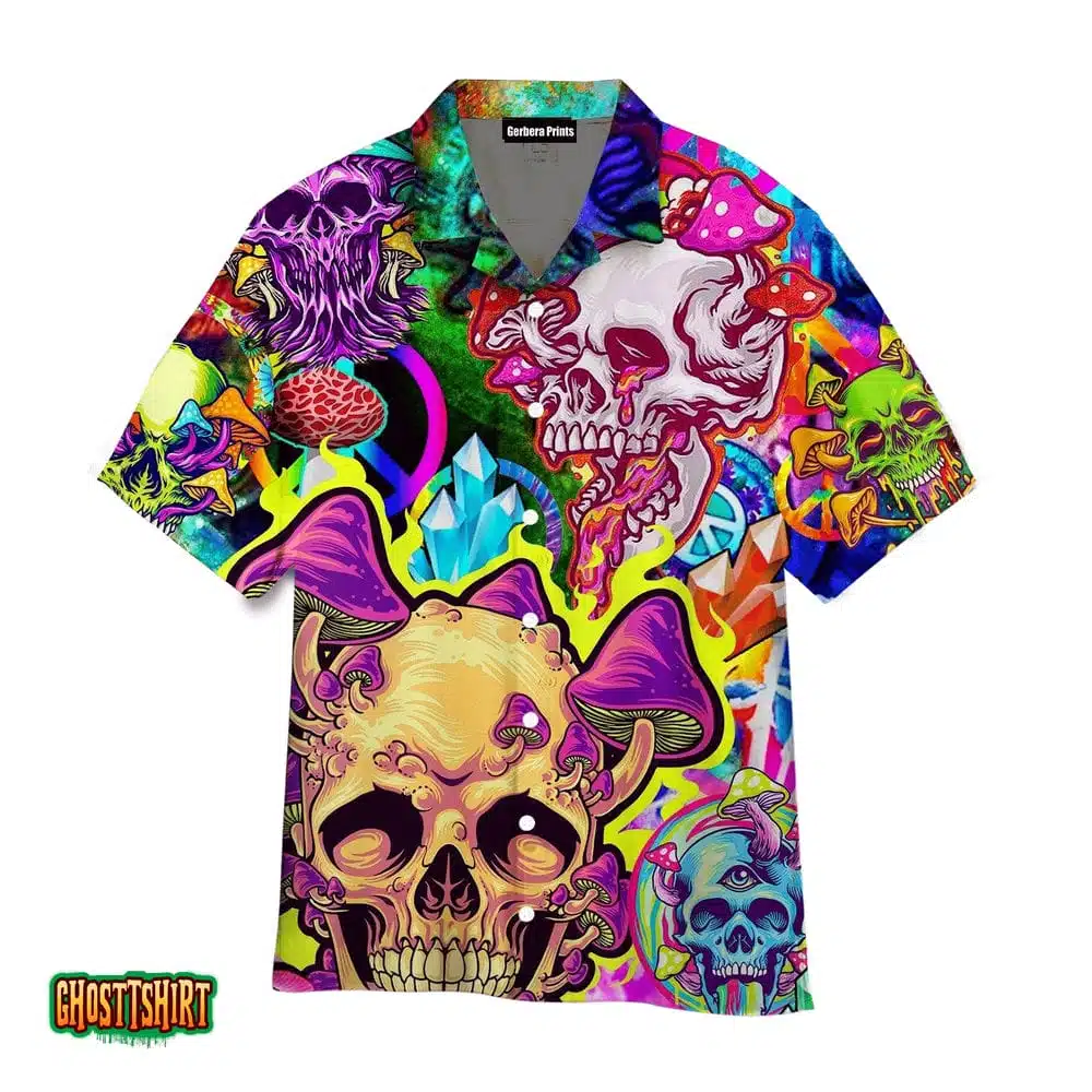Skull Colorfull Printed Casual Abstract Hippie Style Aloha Hawaiian Shirt