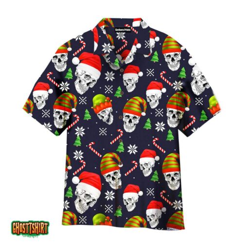 Skull Face Christmas Snowflakes Candy Pattern Black Aloha Hawaiian Shirt