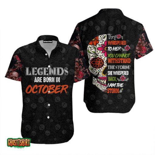 Skull Legends Are Born In October Black Aloha Hawaiian Shirt