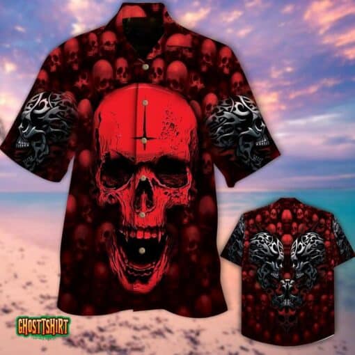 Skull Red Halloween Aloha Hawaiian Shirt