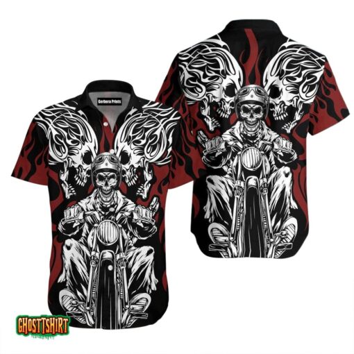 Skull Rider Motorcycle For Men And Women Black Aloha Hawaiian Shirt