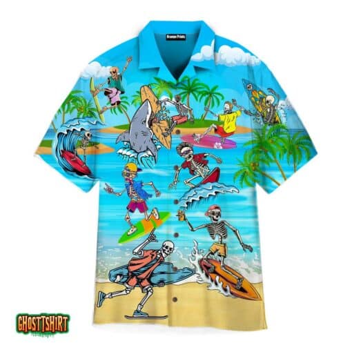 Skull Surfing In Summer Aloha Hawaiian Shirt