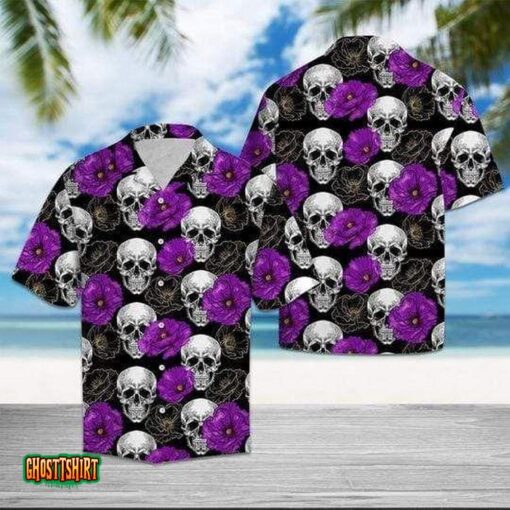 Skull With Purple Flower Aloha Hawaiian Shirt
