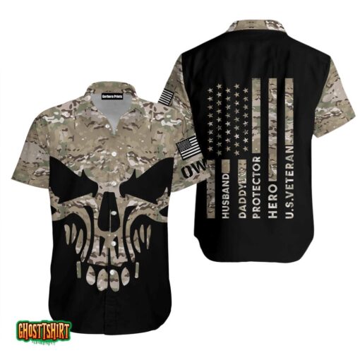 Skullcap US Veteran Hero Daddy Gray And Black Aloha Hawaiian Shirt