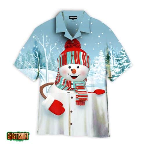 Snowman Christmas Snow Snowflakes White Aloha Hawaiian Shirt