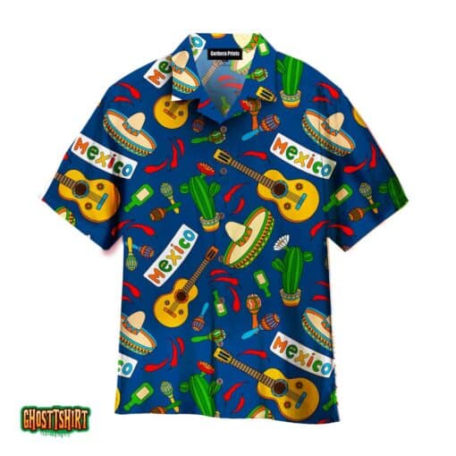 Sombrero And Vihuela Cinco De Mayo Mexican Party Blue Aloha Hawaiian Shirt