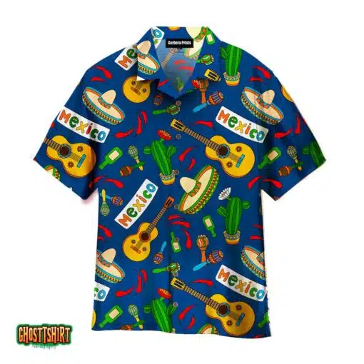 Sombrero And Vihuela Cinco De Mayo Mexican Party Blue Aloha Hawaiian Shirt