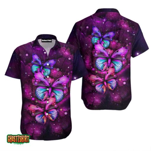 Sparkling Purple Butterfly Purple Aloha Hawaiian Shirt